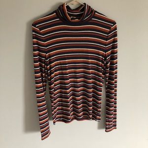 Madewell caramel, navy, cream striped turtleneck